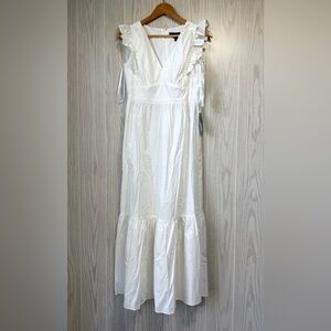 Maggy London Ivory Ruffle Sleeve Tiered Midi Dress Size 4 NWT